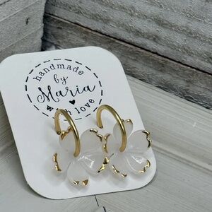 White Cherry Blossom Gold Stud Hoops